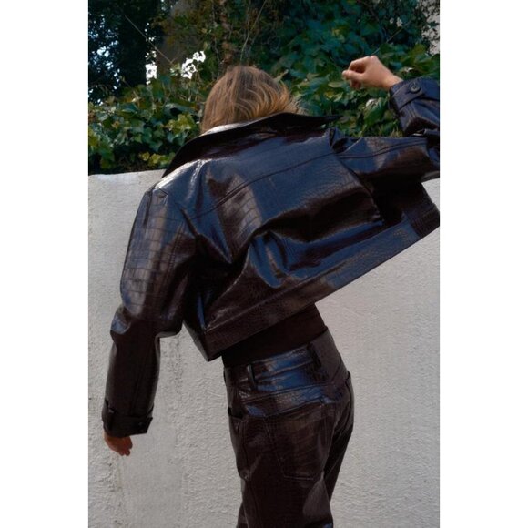 ZARA SHORT ANIMAL EMBOSSED FAUX LEATHER JACKET - Picture 4 of 6